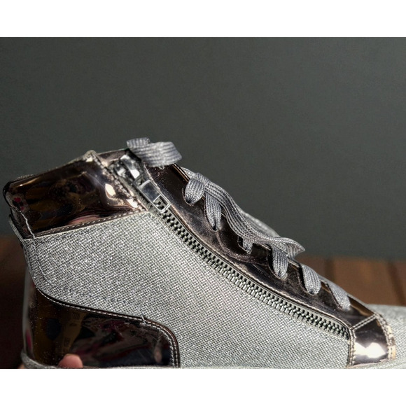 Lauren Lorraine Skippy Pewter Glitter High-Top Sneakers Women’s 7 | Glam Sparkle - Picture 4 of 7